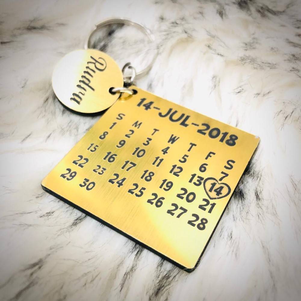 Customized Acrylic Gold Calendar Keychain(We Add Your Month and Date And Add Your Text Also) #122