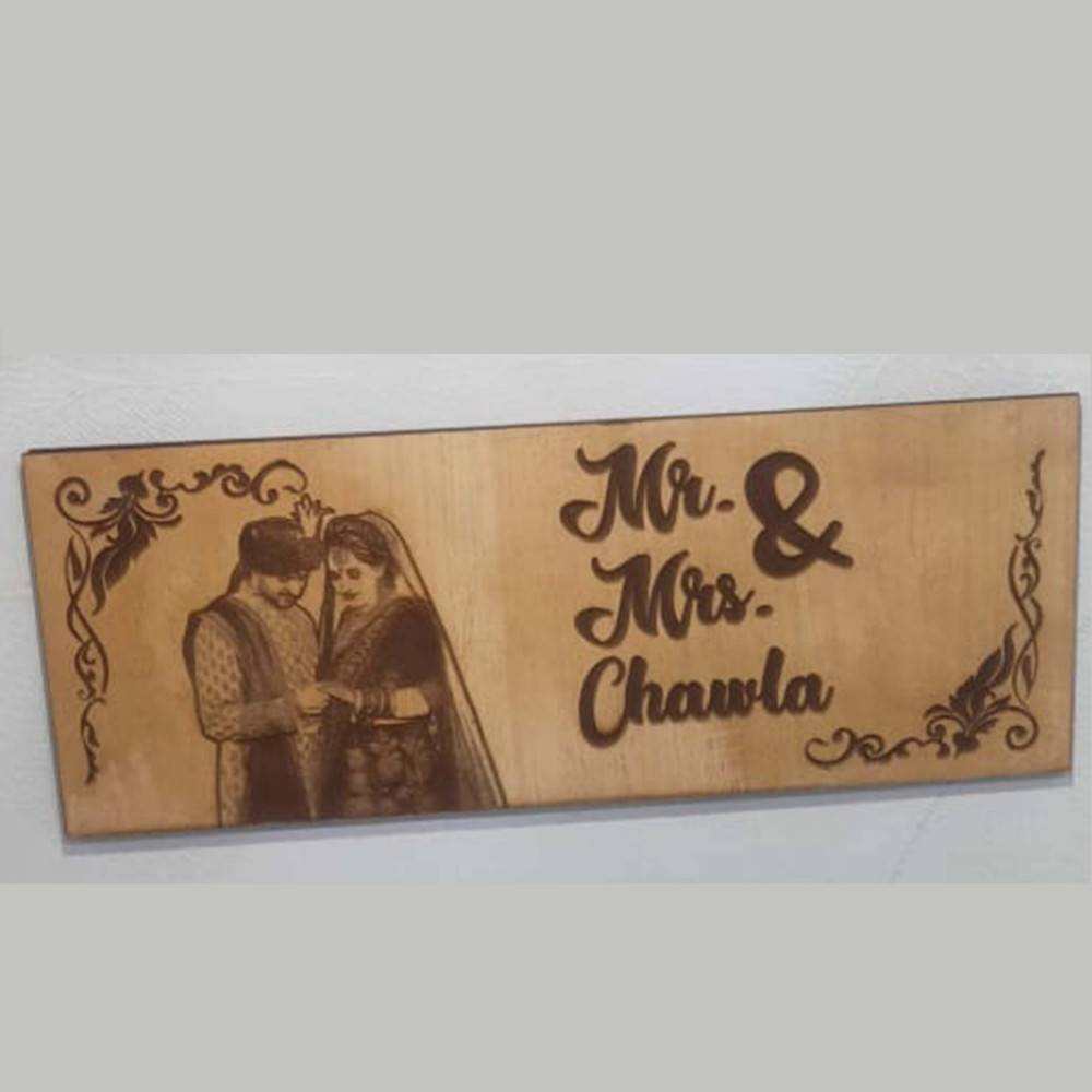 Mr & Mrs Engrave Wooden Name Plate