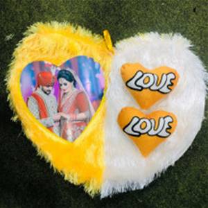 Customized Yellow Hearts Cushion With Photo