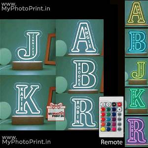 Personalized A TO Z Alphabet Acrylic 3D illusion LED Lamp with Color Changing Led and Remote#1307