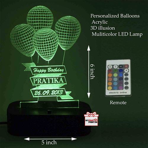  Personalized Balloons Acrylic 3D illusion LED Lamp with Color Changing Led and Remote# 1316