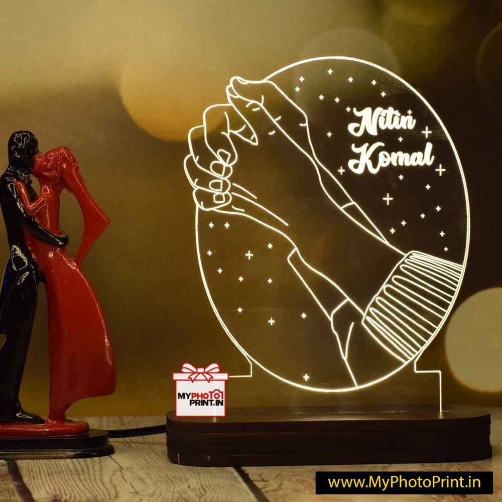 Personalized Couple Hands Acrylic 3D illusion LED Lamp with Color Changing Led and Remote#1388