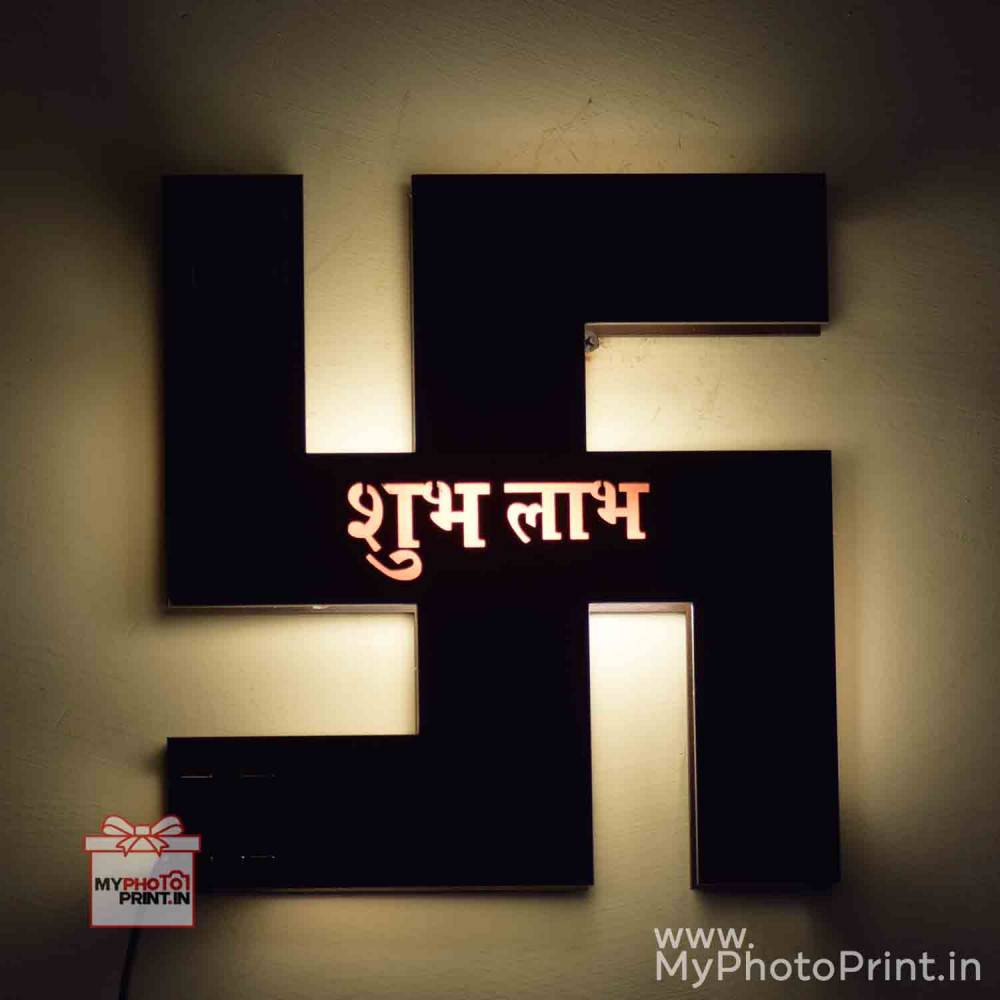 Shubh Labh Swastik Religious Name Board Multicolor Led and Remote #1470