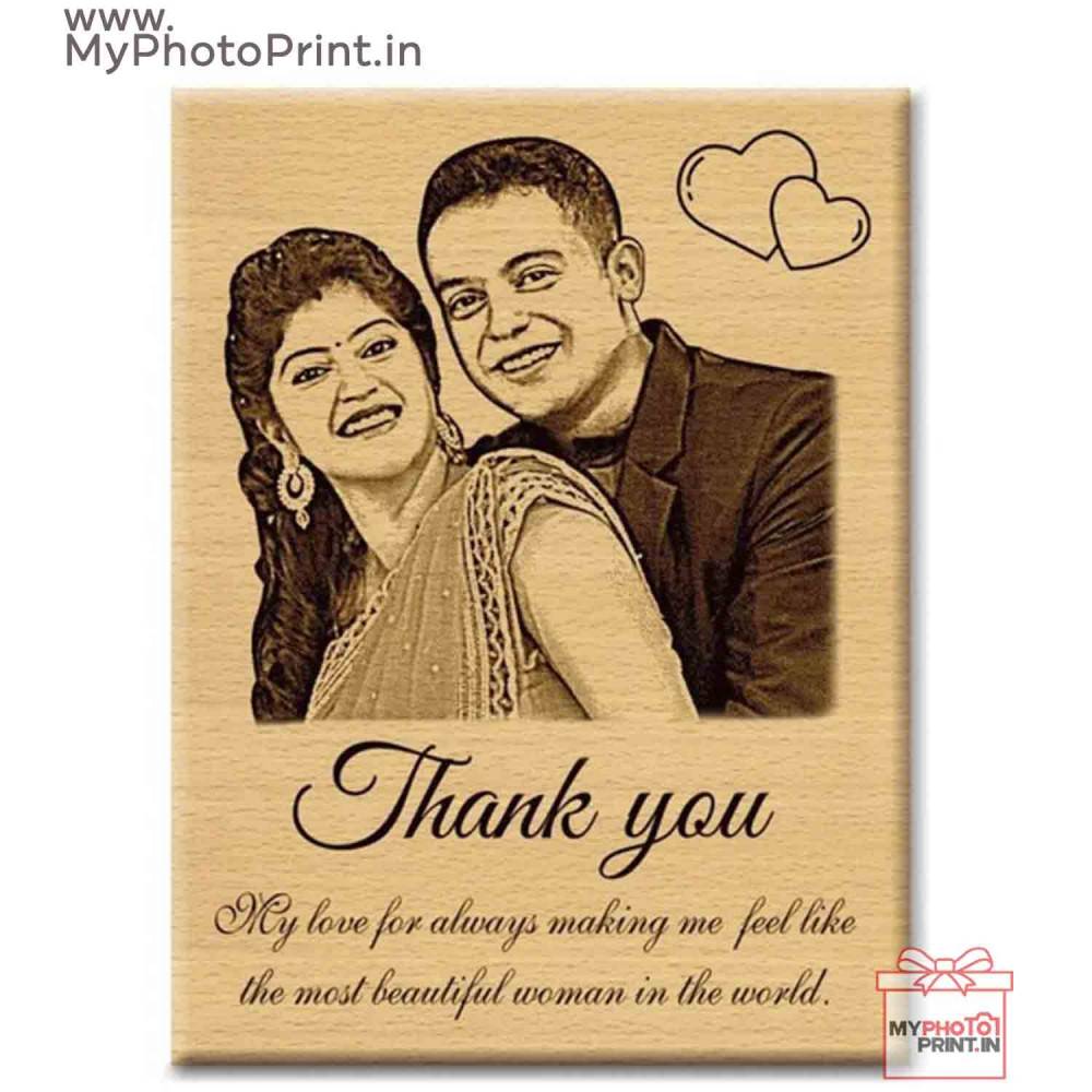 Customized Couple Photo Wooden Engrave With Your Text