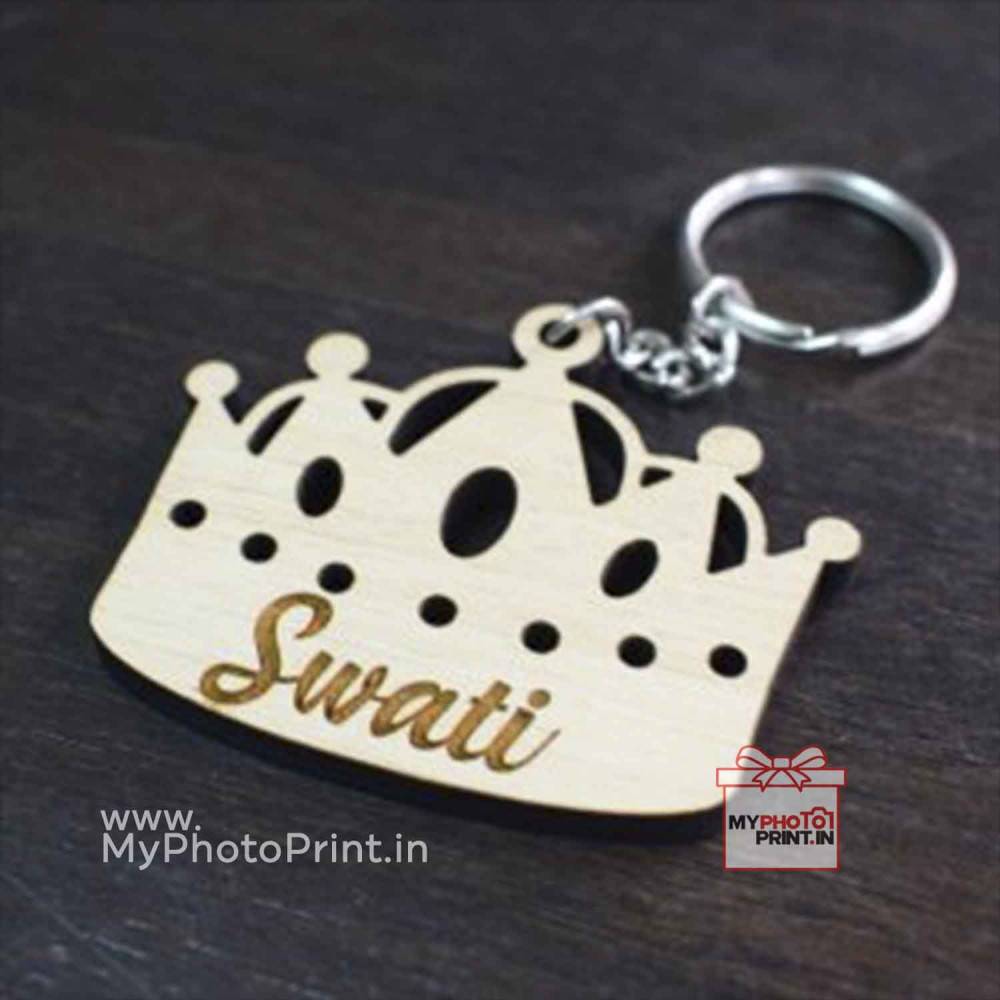 Customized Wooden Crown Name keychain