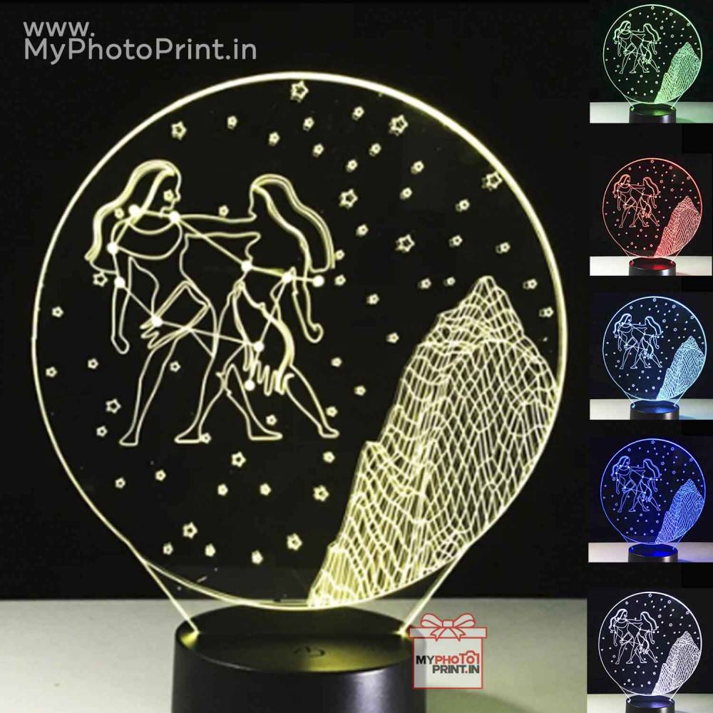 Gemini Zodiac Sign Acrylic 3D illusion LED Lamp with Color Changing Led and Remote#1506