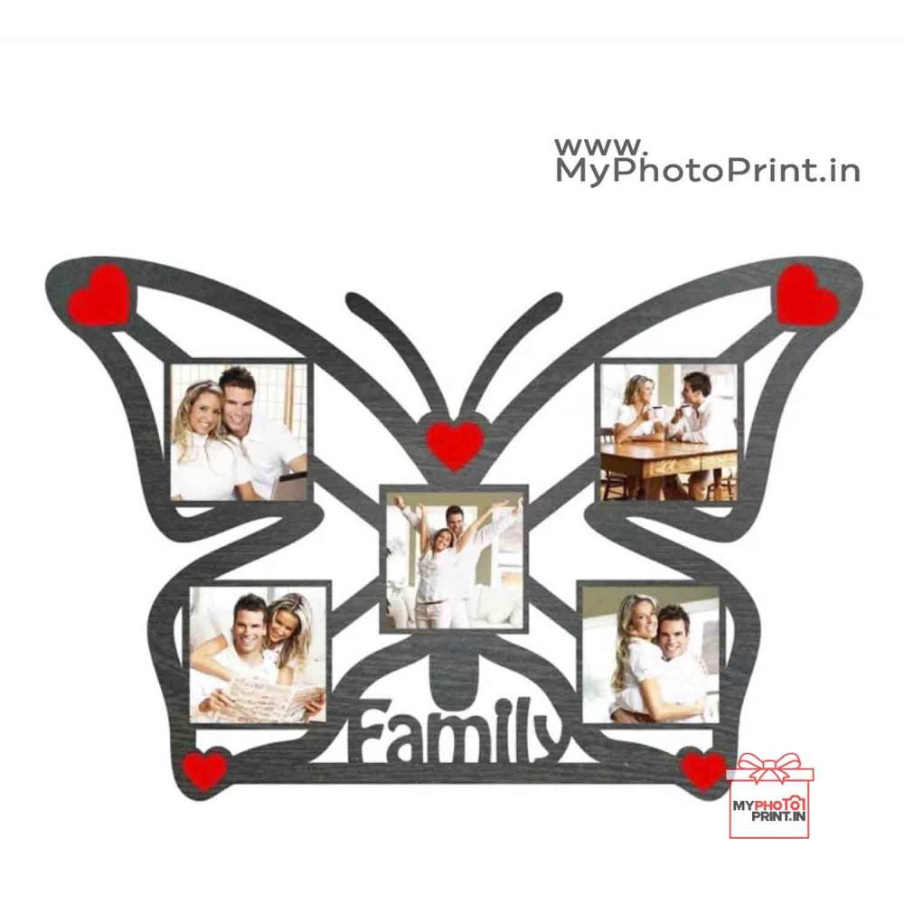Personalized Butterfly Shape Family Wooden Collage 5 Photos