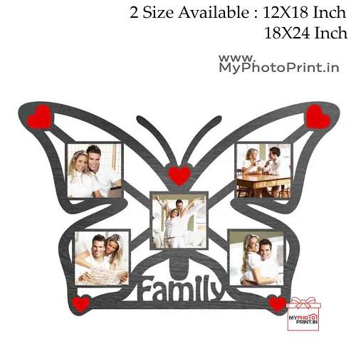 Personalized Butterfly Shape Family Wooden Collage 5 Photos