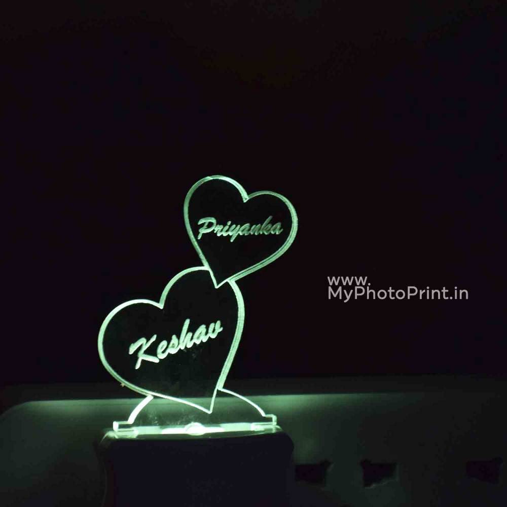 Personalized 2 Heart Plug Acrylic Night Lamp With Multicolor Lights #1597