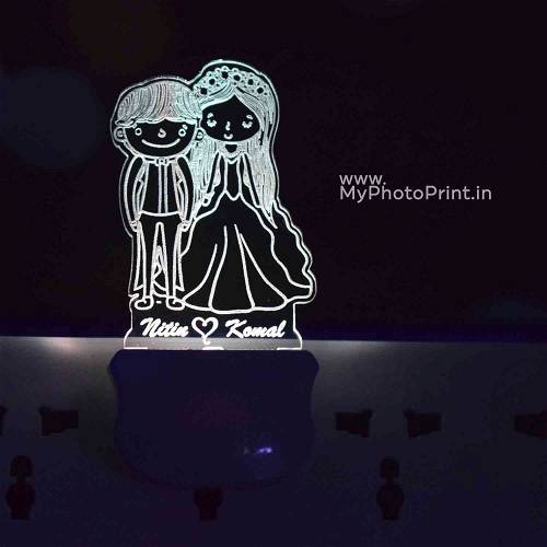 Personalized Cartoonist Couple Plug Acrylic Night Lamp With Multicolor Lights #1600