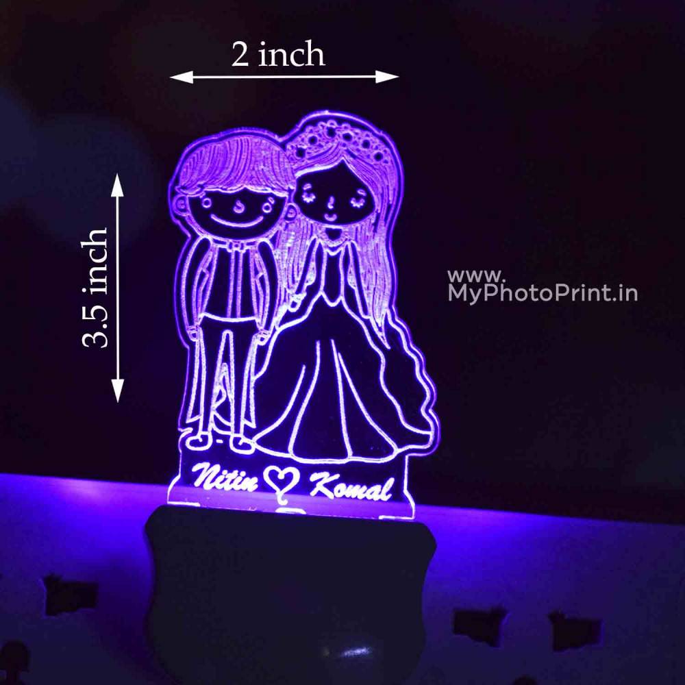 Personalized Cartoonist Couple Plug Acrylic Night Lamp With Multicolor Lights #1600