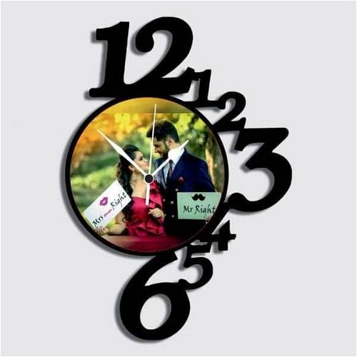 Customized Your Text OR Name Wooden Photo Collage Frame Wall Clock