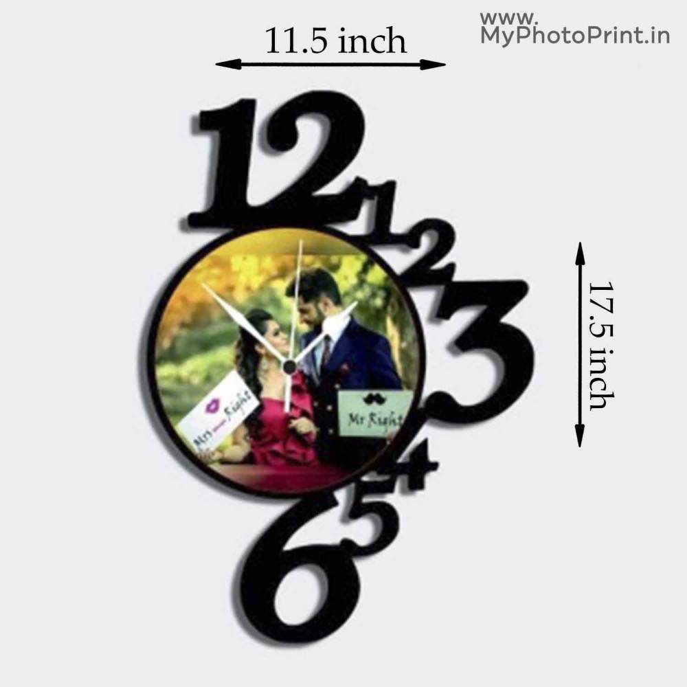 Customized Your Text OR Name Wooden Photo Collage Frame Wall Clock