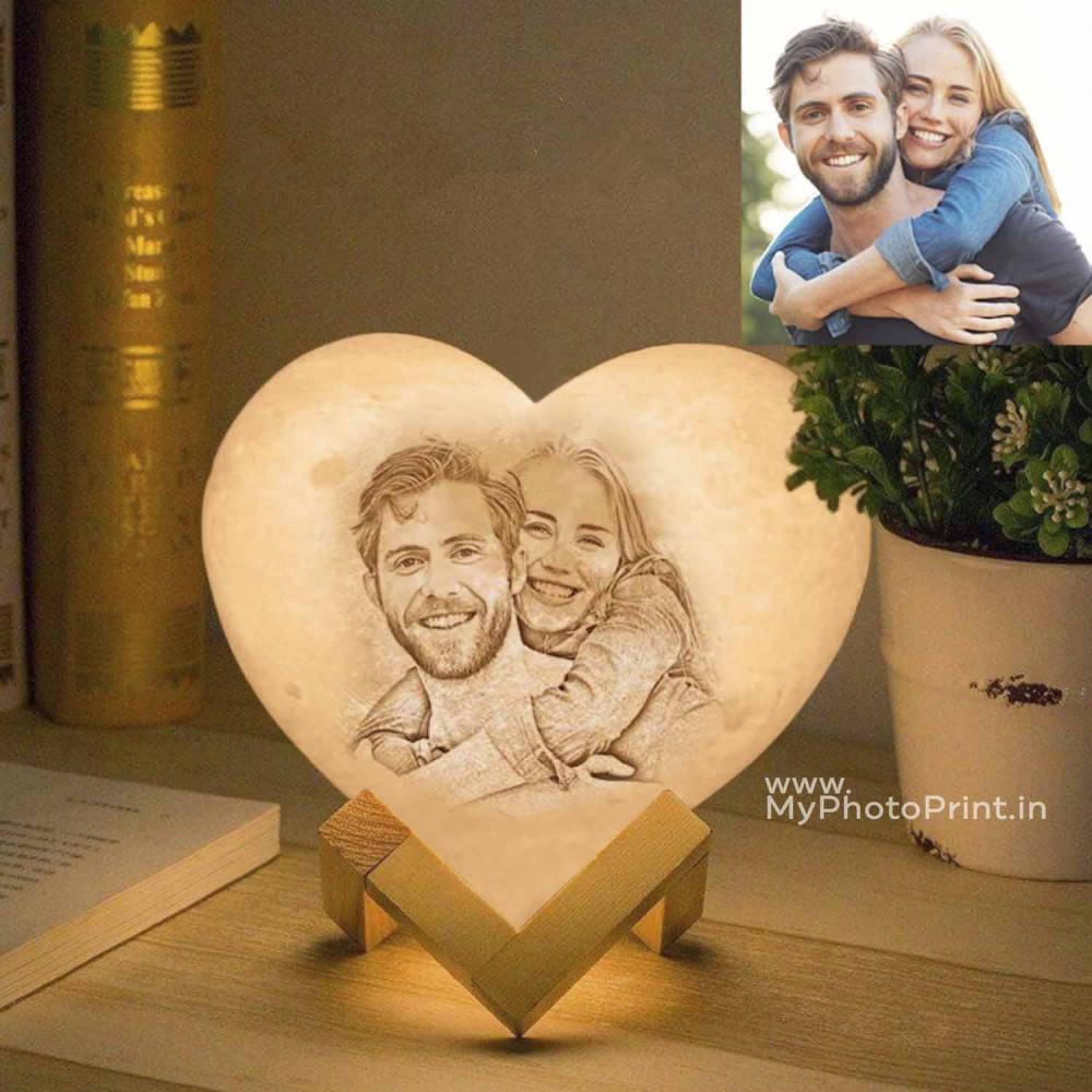 Photo Heart Shape 3D Printed Moon Lamp Personalized With Text & Photo |