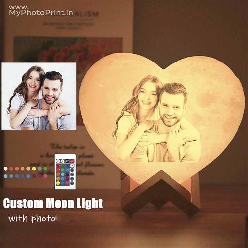 Photo Heart Shape 3D Printed Moon Lamp Personalized With Text & Photo |