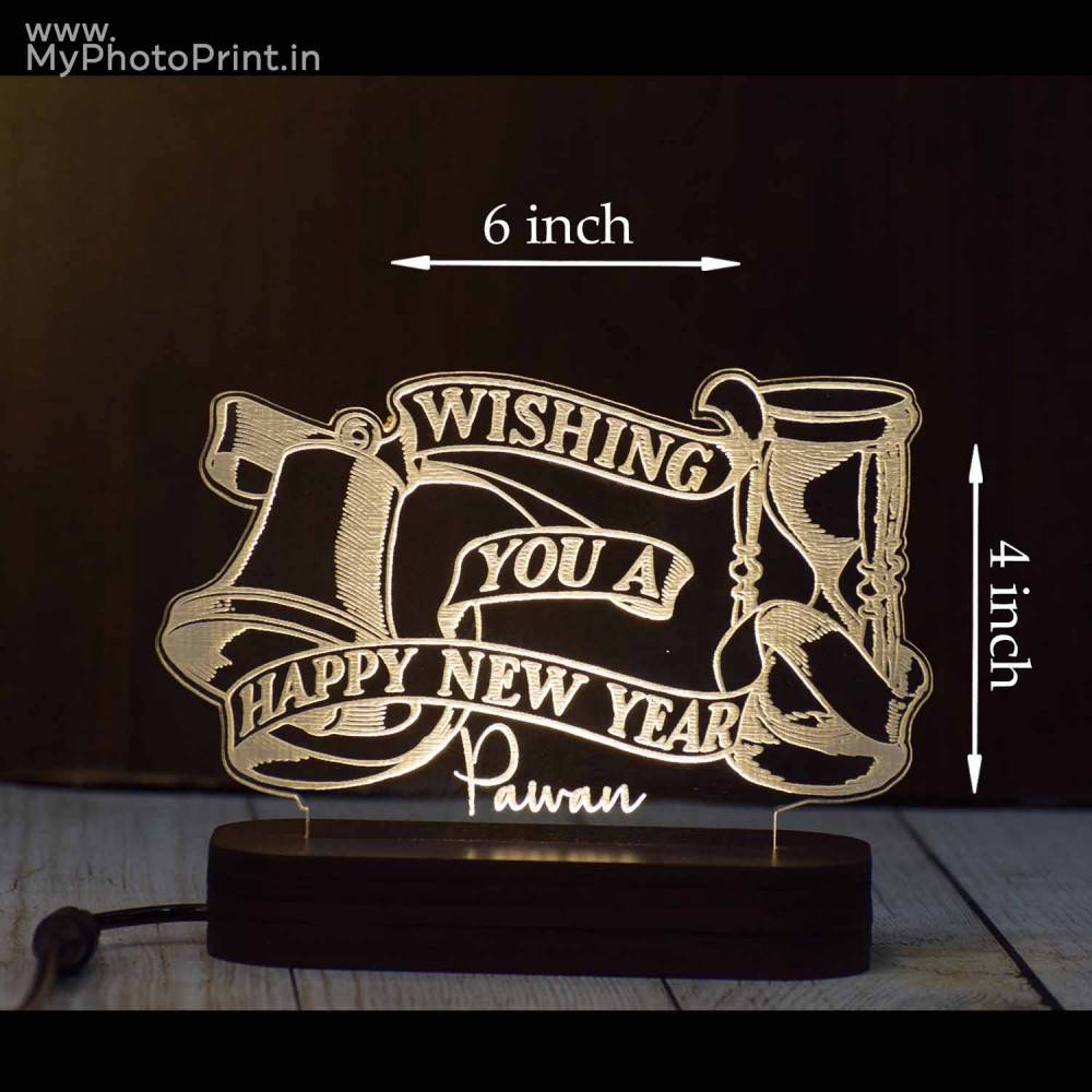 Personalized Wishing You A Happy New Year Acrylic 3D illusion LED Lamp with Color Changing Led and Remote #1639
