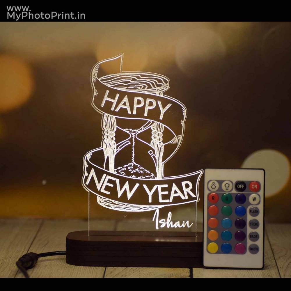 Personalized Happy New Year Acrylic 3D illusion LED Lamp with Color Changing Led and Remote #1640