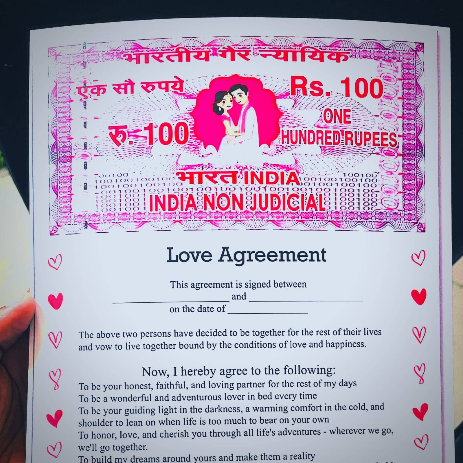 Love Agreement - contract gift [loveagreementQE0] - Rs.169 Buy online gifts  for birthday, anniversary